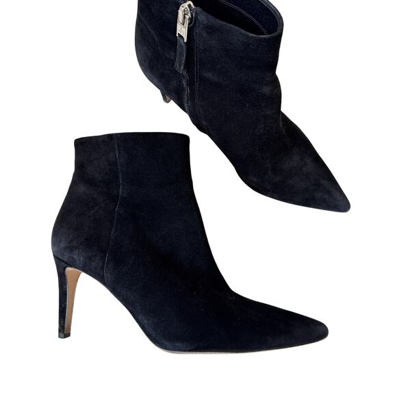 Sam Edelman Black Suede Leather High Heel Booties 8 Fall Classic Pointed Toe - Picture 1 of 10